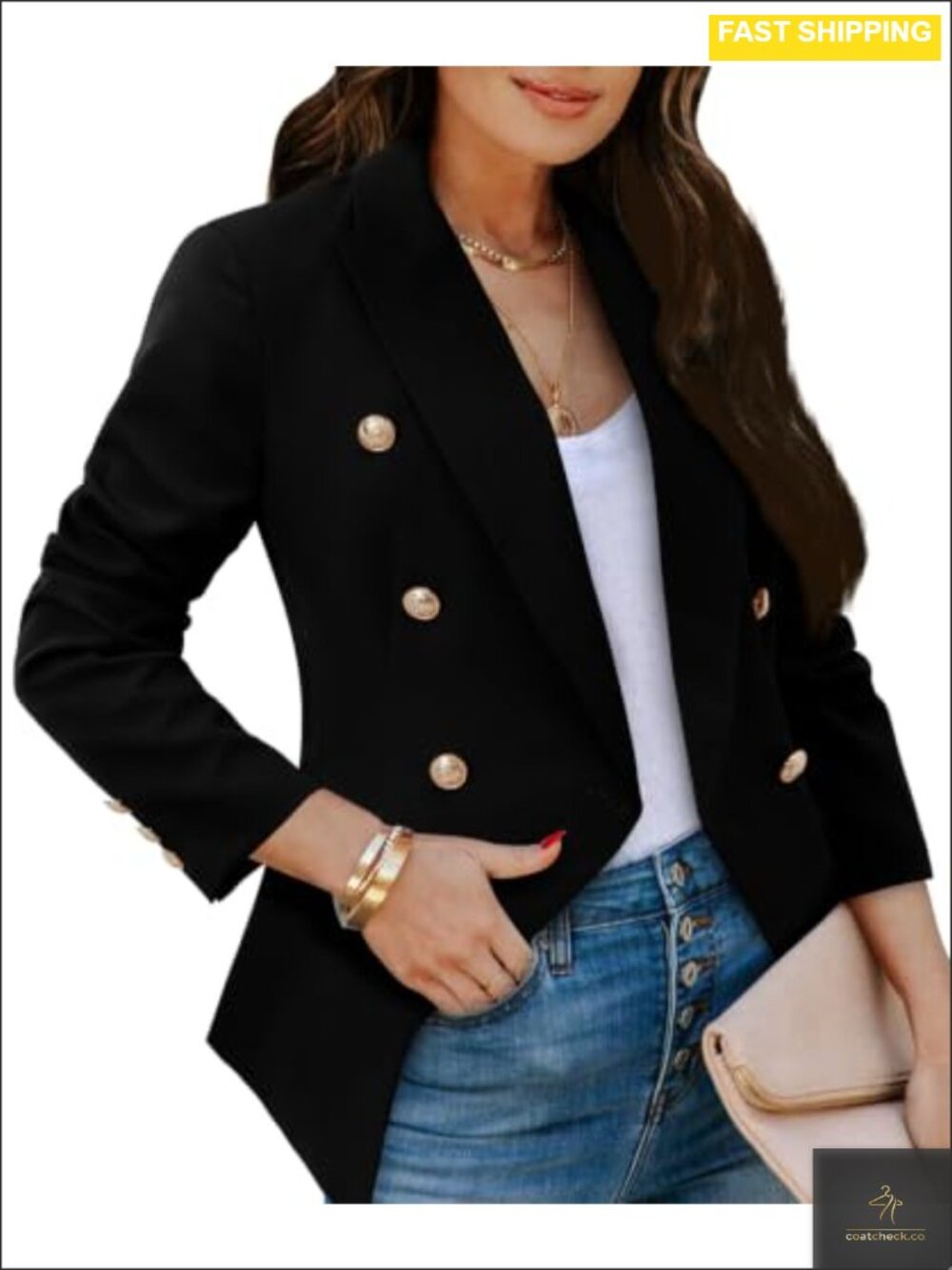 Womens Double Breasted Gold Button Business Casual Blazer